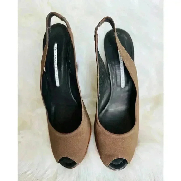 Vintage Donald J Pliner Women 7.5 Latte Tortoiseshell Wedge Slingback Sandal - Picture 6 of 7